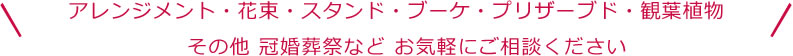 アレンジメント・花束・スタンド・ブーケ・プリザーブド・観葉植物 その他 冠婚葬祭など お気軽にご相談ください